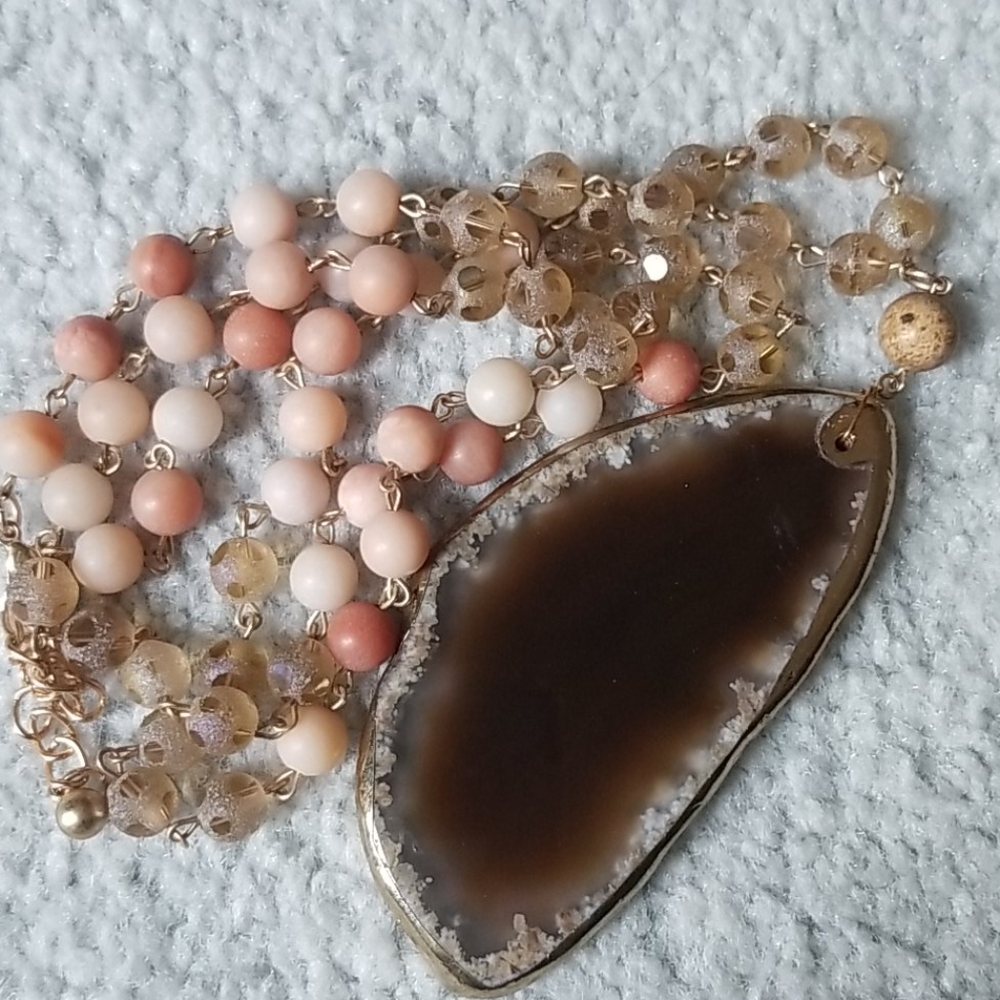 Agate and Mixed Media Long Adjustable Necklace
